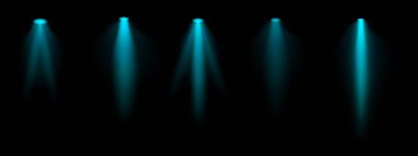 Mavi spot ışığı ayarlandı. Çoklu odaklı kirişler, tavana monte edilmiş ışıklandırma, parlak beyaz parıltı, sahne aydınlatma, modern ışıklandırma tasarımı, minimalist dekor, profesyonel dekor