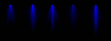 Mavi spot ışığı ayarlandı. Çoklu odaklı kirişler, tavana monte edilmiş ışıklandırma, parlak beyaz parıltı, sahne aydınlatma, modern ışıklandırma tasarımı, minimalist dekor, profesyonel dekor