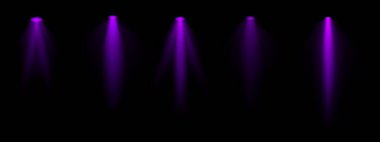 Mor spot ışıkları ayarlandı. Çoklu odaklı kirişler, tavana monte edilmiş ışıklandırma, parlak beyaz parıltı, sahne aydınlatma, modern ışıklandırma tasarımı, minimalist dekor, profesyonel dekor