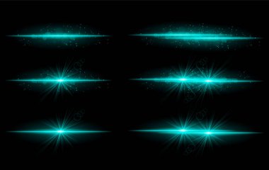 Mavi parıltı efektleri ayarlandı. Parlak ışık çizgileri, parlak parçacıklar, parlak yıldız patlamaları, sıcak aydınlatma, soyut aydınlatma tasarımı, dekoratif enerji ışınları, canlı modern görseller.