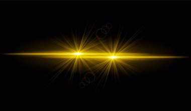 Çift altın yıldız patlaması. Parlak kesişen ışınlar, parlayan parçacıklar, ışıldayan ışık efektleri, sıcak aydınlatma, soyut aydınlatma tasarımı, fütüristik enerji, dekoratif görseller