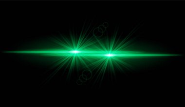 Çift yeşil yıldız patlaması. Parlak kesişen ışınlar, parlayan parçacıklar, ışıldayan ışık efektleri, sıcak aydınlatma, soyut aydınlatma tasarımı, fütüristik enerji, dekoratif görseller