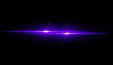 Çift mor yıldız patlaması. Parlak kesişen ışınlar, parlayan parçacıklar, ışıldayan ışık efektleri, sıcak aydınlatma, soyut aydınlatma tasarımı, fütüristik enerji, dekoratif görseller