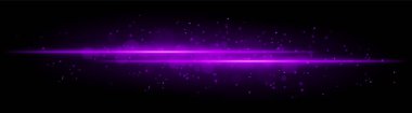Mor parlak çizgi ışını. Parlak parçacıklara sahip yatay ışık demeti, parlak altın parıltı, soyut aydınlatma, dekoratif ışıklandırma, sıcak ve canlı tasarım