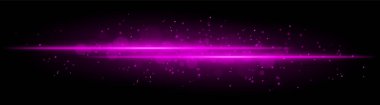 Mor parlak çizgi ışını. Parlak parçacıklara sahip yatay ışık demeti, parlak altın parıltı, soyut aydınlatma, dekoratif ışıklandırma, sıcak ve canlı tasarım