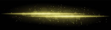 Altın parıldayan kiriş. Parlak parçacıklara sahip yatay ışık demeti, parlak altın parıltı, soyut aydınlatma, dekoratif ışıklandırma, sıcak ve canlı tasarım