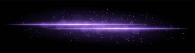 Mor parlak çizgi ışını. Parlak parçacıklara sahip yatay ışık demeti, parlak altın parıltı, soyut aydınlatma, dekoratif ışıklandırma, sıcak ve canlı tasarım