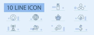 Enerji ve yakıt ikonu. Düşür, küreyi, çıkış kapısını, molekülü, ellerindeki alevi, dumanı, petrol platformunu, işçiyi, maliyeti, doları.