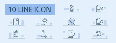 Belge yönetimi simge ayarladı. Dosyalar, rozet, kontrol listesi, posta, sertifika, risk, uyarı, rapor, yazma, onaylama.