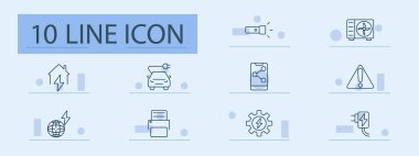 Akıllı enerji çözümleri simge oluşturur. El feneri, klima, şarj, araba, uyarı, ev, dişli, küresel, mobil, bağlantı