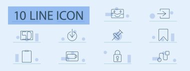 Arayüz ve verimlilik simgesi. Yer imi, iğne, ok, kilit, dizin, pil, dosya, görev, güvenlik, navigasyon