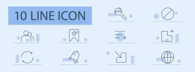 Yönlendirme ve tercihler simge oluşturdu. Büyüteç, yer imi, dünya, çan, artı, arama, etkileşim, araçlar, kullanıcı, arayüz