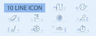 Spor ve spor belirleme simgesi. Rugby, basketbol, yüzme, tenis, hokey, ip atlama, strateji, kronometre, antrenman, aktivite