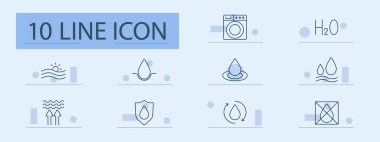 Su ve kamu hizmetleri simgesi. Çamaşır makinesi, su damlası, buharlaşma, döngü, koruma, H2O, dalgalar, koruma, temizlik, filtre