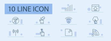 Kablosuz bağlantı simgesi. Sinyal gücü, dokunma etkileşimi, ev, bulut, yönlendirici, sistem erişimi, ağ yükleme, bağlantı