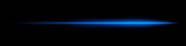 Siyah arka planda parlayan mavi yatay ışık huzmesi. Parlak lazer efekti, sönen bir parıltıyla, fütüristik ve yüksek hızlı bir estetik yaratıyor. Teknoloji, bilim kurgu, enerji ve dijital temalar