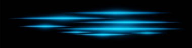 Siyah arka planda parlayan mavi ışık çizgileri. Yatay neon ışınları fütüristik ve yüksek hızlı bir hareket etkisi yaratır. Teknoloji, bilim kurgu, dijital enerji ve soyut tasarım temaları