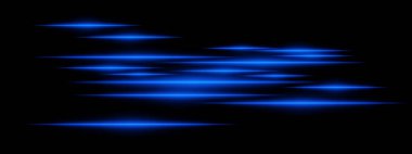 Siyah arka planda parlayan mavi ışık çizgileri. Yatay neon ışınları, gelecekteki teknolojiyi ve dijital enerjiyi sembolize eden yüksek hızlı bir hareket etkisi yaratır. Bilim kurgu, siber, soyut tasarım.