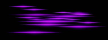 Siyah arka planda parlayan mor ışık çizgileri. Yatay neon ışınları, gelecekteki teknolojiyi ve dijital enerjiyi sembolize eden yüksek hızlı bir hareket etkisi yaratır. Bilim kurgu, siber, soyut tasarım.