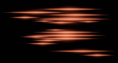 Siyah arka planda parlayan turuncu ışık çizgileri. Yatay neon ışınları, gelecekteki enerji ve dijital ivmeyi temsil eden yüksek hızlı bir hareket etkisi yaratır. Bilim kurgu, siber, soyut tasarım.