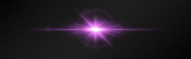 Koyu şeffaf bir arkaplanda ışıldayan ışıltılı parlak pembe mercek. Yatay ışıltı etkisi aydınlanma, enerji ve gelecek tasarımı sembolize eder. Bilim kurgu, dijital efektler, soyut temalar