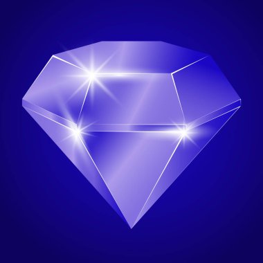 Parlak mavi elmas. Canlı yeşil bir arka planda parıldayan yansımaları olan zümrüt benzeri değerli bir taş. Lüks, servet, değerli taş, mücevher ve değerli taş çizimleri.