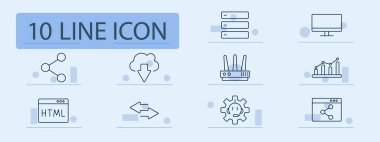 Ağ seti simgesi. Bağlantı, paylaşım, internet, bulut depolama, veri, html, sunucu, grafik, yönlendirici, ekran, servis, ağ, sinyal