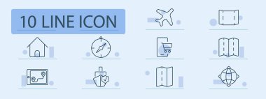 Navigasyon araçları simge ayarlandı. Seyahat, harita, ev, pusula, rota, güvenlik, dünya, mobil alışveriş, yön, tablet, güvenlik, web.