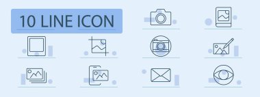 Fotoğraf seti simgesi. Çerçeve, kamera, kitap, galeri, mahsul, akıllı telefon, resim, mektup, düzenleme, görüntü, fotoğraf, görsel