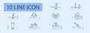 Cilt bakımı ve güzellik seti ikonu. Saç kesimi, akne tedavisi, su, krem, gözenek bakımı, onarım, pürüzsüz cilt, kozmetik, nemlendirici