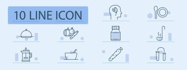 Beslenme seti simgesi. Servis, vegan, vitamin, tabak, kepçe, meyve sıkacağı, çorba, sebze, ek, sağlıklı beslenme, diyet, mutfak, havuç, kapsül, tarif, organik, tabak, sofra takımı.