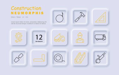 Yapılandırma simgesi. Çekiç, cetvel, mikser, kamyon, bant, kiriş, açı, güvenlik, mimar, daire testeresi, ölçüm aracı