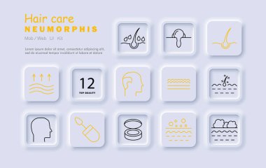 Saç bakım seti ikonu. Folikül, kafa derisi, damla, parlaklık, serum, deri, doku, büyüme, maske, desen, temizlik, su, kozmetik