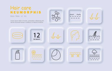 Saç bakım seti ikonu. Krem, kafa derisi, dalga, folikül, serum, doku, kıvrım, kuru, güneş, soğuk, denge, ürün, bakım.