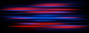 Kırmızı ve mavi lazer hatları. Hareket bulanıklığı ve odak noktası olan keskin yön ışıltıları. Hızlı ışık patlaması.