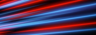 Bulanık hız ışıkları. Geniş hareket bulanıklığı olan kırmızı ve mor çizgiler katmanlı yatay hareket efekti yaratır.