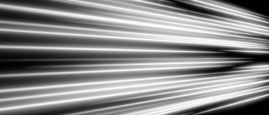 Monokrom hareket ışını. Beyaz yatay çizgiler parlak hız efekti ve yüksek kontrast ile katmanlı dijital akış yayar.