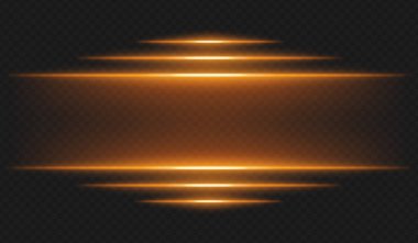 Fütürist ışıltı. Koyu arkaplanda parlak kenarlı yatay turuncu ışık ışınları dijital temalar ve sanal ortamlar için yüksek teknoloji arayüzü veya bilim kurgu UI çerçevesi oluşturur.