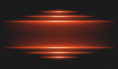 Fütürist ışıltı. Koyu arkaplanda parlak kenarlı yatay turuncu ışık ışınları dijital temalar ve sanal ortamlar için yüksek teknoloji arayüzü veya bilim kurgu UI çerçevesi oluşturur.