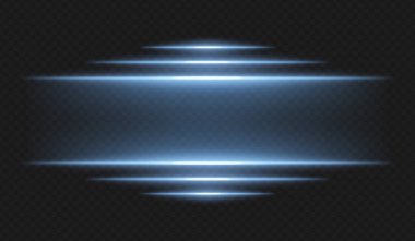 Fütürist ışıltı. Yatay mavi ışınlar merkezden yayılarak UI, arayüz, enerji veya siber tema için neon renk şeması oluşturur.