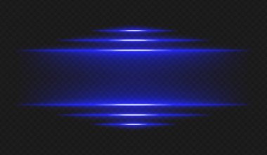 Fütürist ışıltı. Yatay mavi ışınlar merkezden yayılarak UI, arayüz, enerji veya siber tema için neon renk şeması oluşturur.