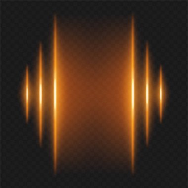 Soundwave. Farklı yüksekliklerdeki dikey sarı kirişler sol ve sağ kenarlar, ses çubuğu, ses frekansı veya müzik darbesi görselleştirmesini çağrıştırıyor.