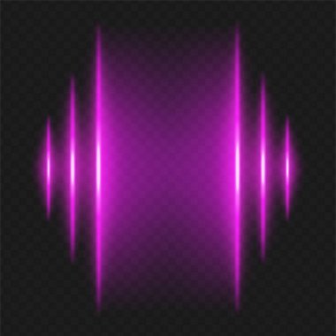 Soundwave. Farklı yüksekliklerin dikey pembe kirişleri sol ve sağ taraftaki ayna, ses çubuğu, ses frekansı veya müzik darbesi görselleştirmesini çağrıştırıyor.