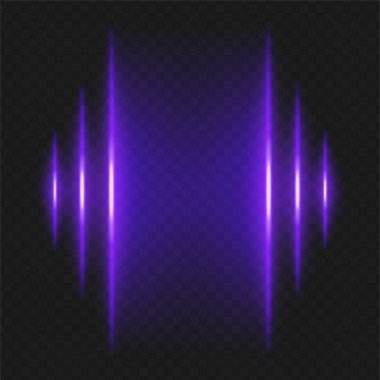 Soundwave. Mor dikey çıkıntılar siyahın üzerinde parlayarak, aynalı ses sinyali ya da ekolayzır çizelge efekti yaratır, müziğe ya da ses görselleştirmesine benzer..