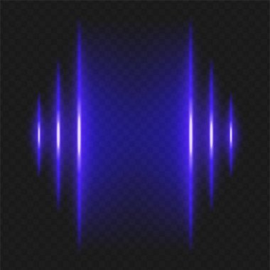 Soundwave. Mavi dikey çıkıntılar siyahın üzerinde parlıyor, aynalı ses sinyali ya da ekolayzır çizelgesi efekti yaratıyor, müziğe ya da ses görselleştirmesine benziyor.