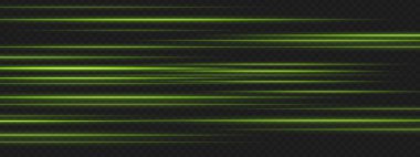 Perspektif bulanıklığına sahip yeşil yatay çizgiler yüksek teknolojili bir ortamda dijital derinlik ve hızlı geçiş hissi yaratıyor..