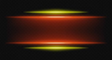 Şeffaf arkaplanda kırmızı ve sarı yatay ışınlar. Parlak katmanlı ışıklar dijital HUD, bilim kurgu UI kenarlıkları ve görsel aksanlar için mükemmeldir..