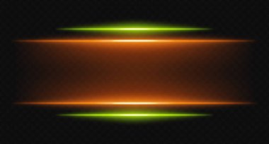 Şeffaf arkaplanda kırmızı ve sarı yatay ışınlar. Parlak katmanlı ışıklar dijital HUD, bilim kurgu UI kenarlıkları ve görsel aksanlar için mükemmeldir..