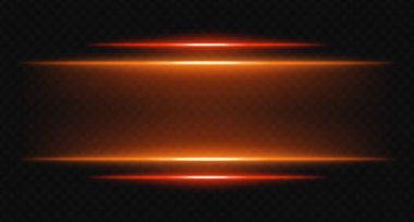 Şeffaf arkaplanda turuncu ve kırmızı parlak yatay kirişler. Parlak katmanlı ışıklar dijital HUD, bilim kurgu UI kenarlıkları ve görsel aksanlar için mükemmeldir..