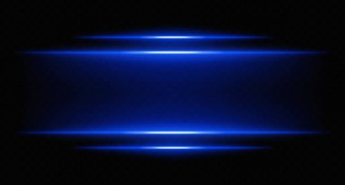 Parlak mavi neon ışıklar katmanlı bulanık ve parlak. Bilim kurgu arayüzleri, HUD kenarlıkları ve dijital tasarım çerçeveleri için fütürist parlak çubuklar.